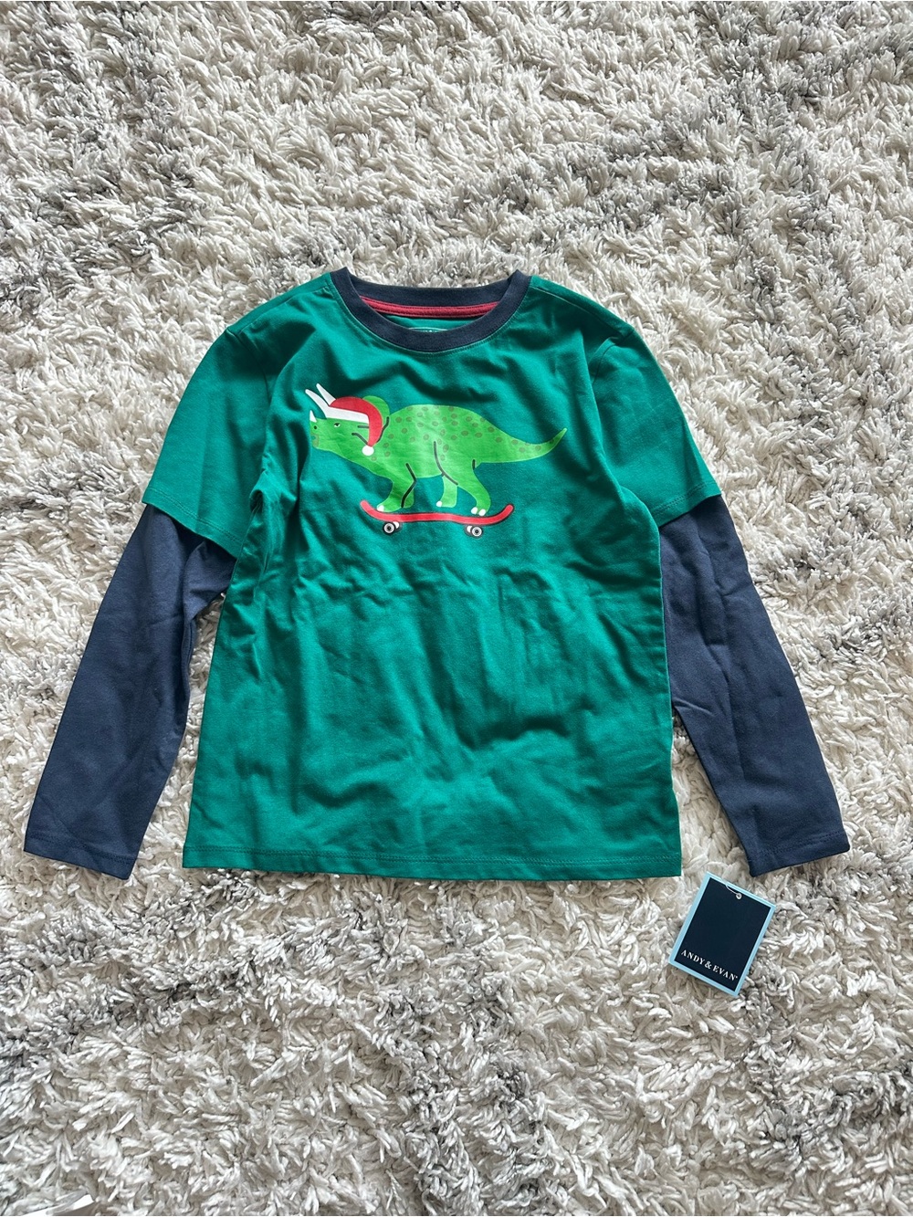 ANDY & EVAN Green Christmas Dinosaur Long Sleeve T-Shirt 8Y